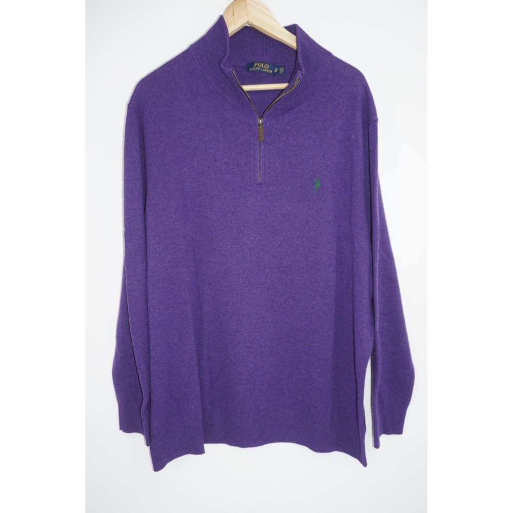 Polo Ralph Lauren Sweater Mens 2XB Purple‎ Merino Wool Quarter Zip Pullover Knit